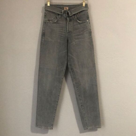 Jean Atelier women’s Size 24 High Rise Flip Waist Lightly Distressed Denim Jeans - Picture 1 of 11